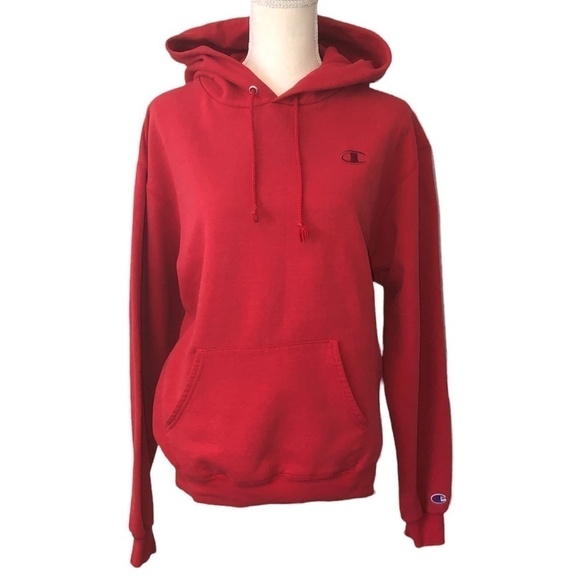Champion Tops - CHAMPION Sweatshirt Unisex Size Medium Red Athletic Pullover Hoodie ECCO